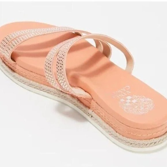 Vince Camuto Slide Sandals Rallsan Strappy Coral Leather Crystal Size 8.5 M - Picture 2 of 5